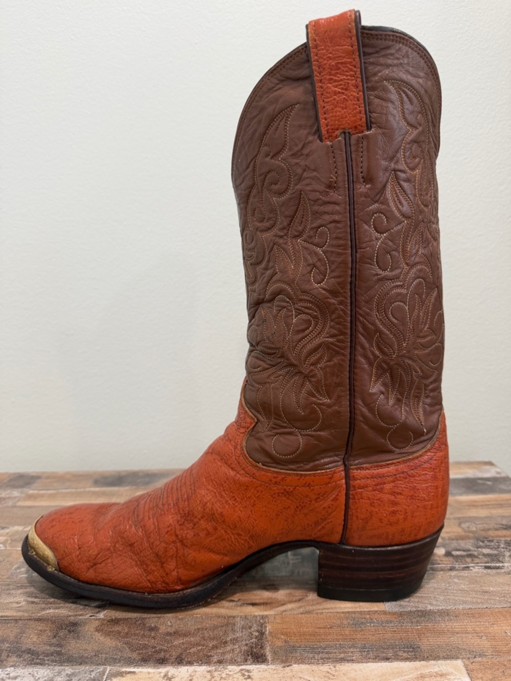 VNTG JUSTIN 9117 Mens Cowboy Boots 11.5D Brown Textured Leather USA Western Cap - Picture 6 of 15